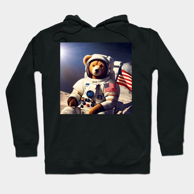 Teddy in a Space suit sitting on a deck chair on the Moon Hoodie by Colin-Bentham